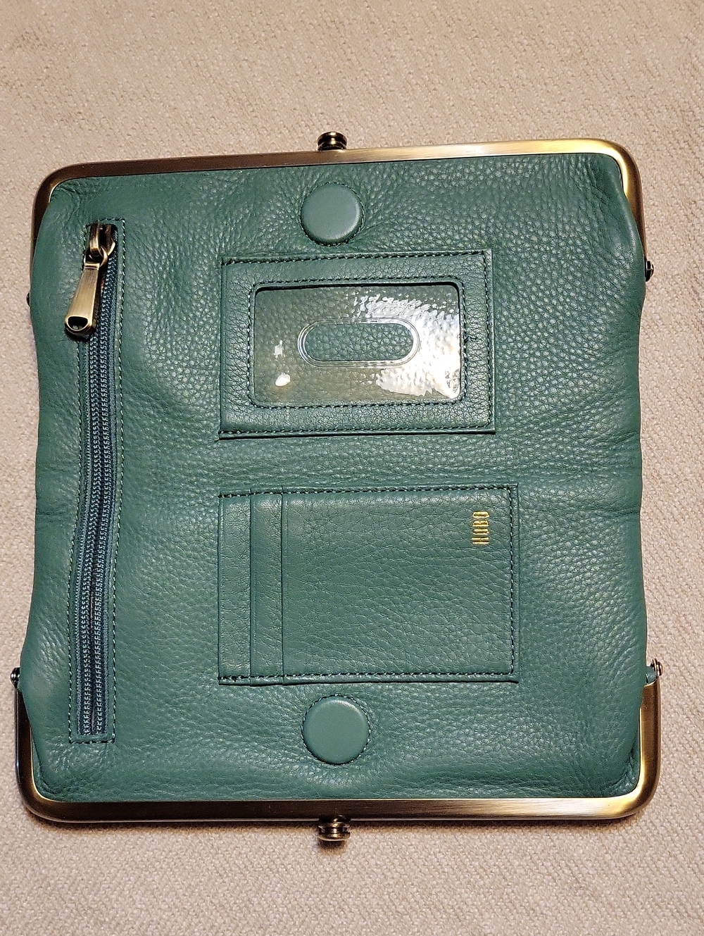 HOBO Lauren Dusty Teal/Mint Green Leather Frame Clutch Wallet - Picture 6 of 15